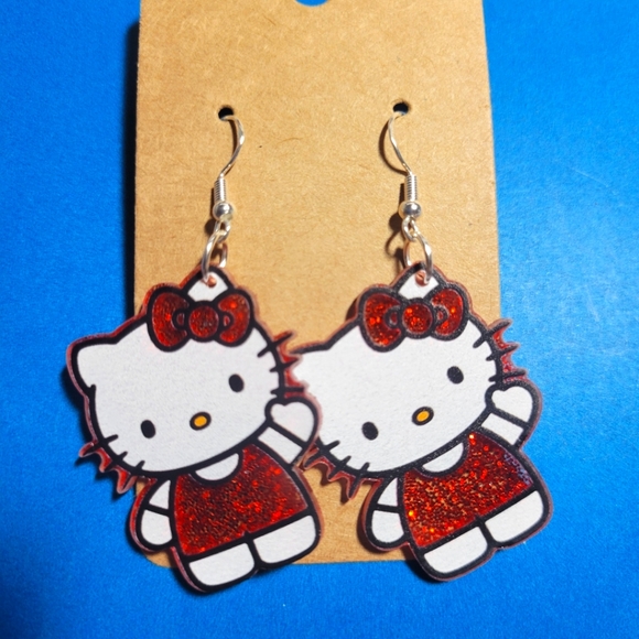 Hello Kitty Glitter Acrylic Dangle Earrings - Picture 1 of 1